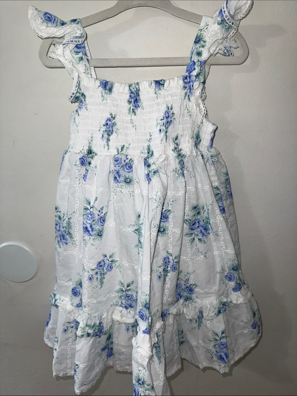 Toddler Shabby Chic White Dress with Blue Floral Accents
